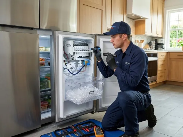 Appliance Repair Hero technician repairing a refrigerator ice maker in Andrews, SC